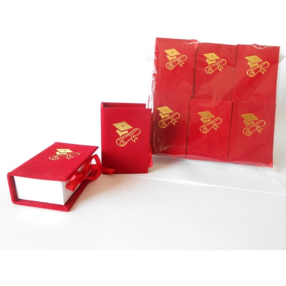 Bomboniera Decorazione Libro Laurea ROSSO in vellutino 5,5 x 8 cm porta confetti Set 6 pz - art. SC223