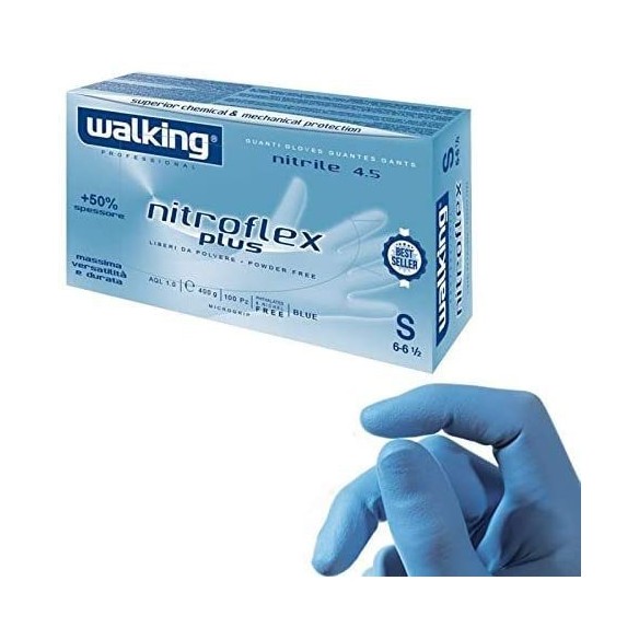 Guanti in Lattice Walking Nitroflex Plus Taglia S colore BLU scatola da 100 pezzi Art. 010381