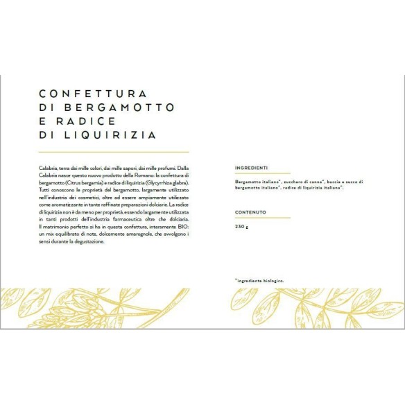 Barattolo Confettura Marmellata di Bergamotto e Radice di Liquirizia 100% Italiana Confezione 230g Art CONF379725