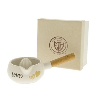 Bomboniera Spremiagrumi Porcellana bianca e legno Scritta LOVE 16 cm con scatola art 02A018
