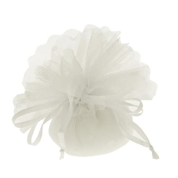 Bomboniera Sacchetto tondo porta confetti con Tirante in organza BIANCO e pois in tinta D 24 cm Confezione 10 pz art C2438