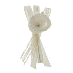 Decorazione Fiore Bianco con perla tessuto e merletto h 13 m set 12 pz art B0700