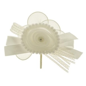Decorazione Fiore Bianco con perla tessuto e merletto e 5 racchette h 13 m set 12 pz art B0701