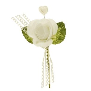 Decorazione Fiore tipo Rosa Bianco inserto cuore Bomboniera 11 cm confezione 12 pz art B0705BIANCO