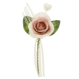 Decorazione Fiore tipo Rosa Colore ROSA ANTICO inserto cuore Bomboniera 11 cm confezione 12 pz art B0705ROSE