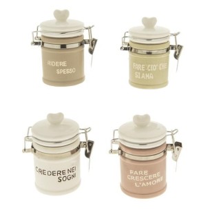 Barattolo ermetico in porcellana vari colori con tappo bianco cuore h 10 cm set 4 pz Art 02A005