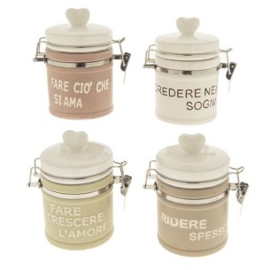 Barattolo ermetico in Porcellana vari colori con tappo bianco cuore h 12 cm set 4 pz Art 02A006