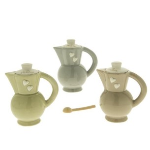 Barattolo Caffettiera ceramica vari colori porta spezie con tappo bianco inserto cuori h 11 cm set 3 pz Art 02A011