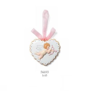 Bomboniera decorazione Biscotto cuore inserto angelo Rosa ciondolo resina 6,5 Cm art 56693