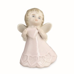 Bomboniera Angelo ceramica Beige con inserto Cuore Battesimo Nascita h 7,5 cm art 28419