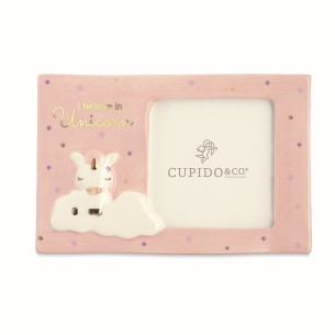 Bomboniera Decorazione Porta Foto Unicorno Rosa in Porcellana Smaltata 15,5 x h 10 cm Art 28415