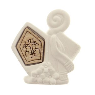 Decorazione Bomboniera Simbolo Cresima in Gesso Bianco con Inserto legno  4 cm confezione 12 pz  Art 08A048