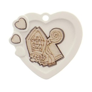 Decorazione Bomboniera Cuore in gesso con simbolo Cresima in legno 4 cm confezione 6 pz  Art 08A050