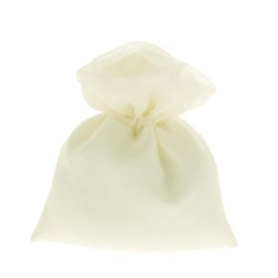 Bomboniera Sacchetto confetti in tessuto Bianco con chiusura Fiore tipo Rosa 10 x h 12 cm  Matrimonio Confezione 12 pz art C2350