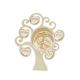 Bomboniera Decorazione Icona albero della vita Sacra Famiglia in resina inserto cuori  h 12 cm art 04A122