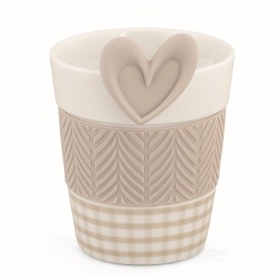 Bomboniera MUG the in ceramica e gomma bianca e tortora 8,8 x h 9,5 cm  art 27540