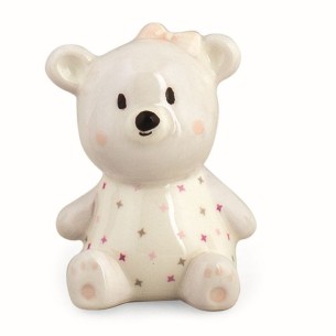 Bomboniera Decorazione Orsetto Rosa in ceramica smaltata bianca h 6 cm art 342