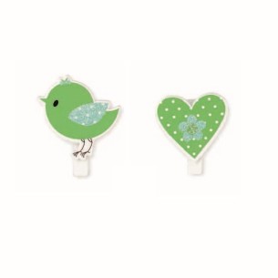 Bomboniere decorazione mollette uccellino cuore Verde Wedding Compleanno Set 12  art 57887