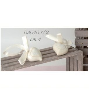 Bomboniera decorazione Cuore da appendere in ceramica Avorio Beige Wedding 4 cm set 12 pz art 03040