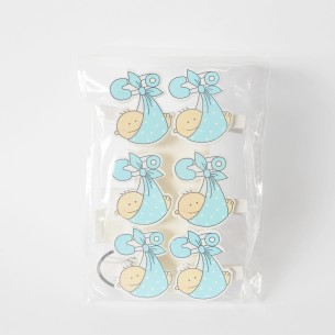 Decorazione Bomboniera Molletta baby legno celeste h 4 cm set 6pz - art CA014 2