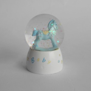 Bomboniera decorazione palla di vetro tondo inserto Cavallo a dondolo Celeste h 6 cm art 049548