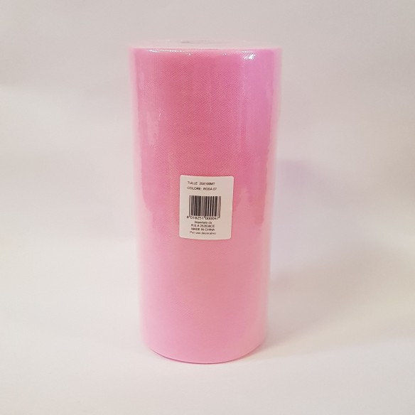 Bobina 25 cm 100 mt rotolo tulle decorazioni bomboniere colore ROSA art CARUSOROSA07