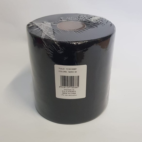 Bobina 12,5 cm 100 mt rotolo tulle decorazioni bomboniere colore NERO art CARUSONERO125.38