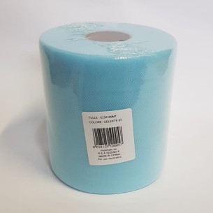 Bobina 12,5 cm 100 mt rotolo tulle decorazioni bomboniere colore CELESTE art CARUSOCELESTE125.03