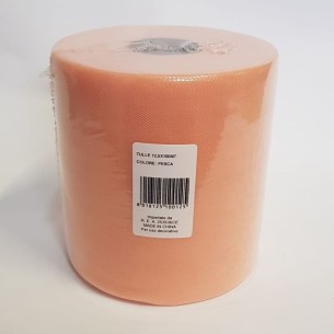 Bobina 12,5 cm 100 mt rotolo tulle decorazioni bomboniere colore PESCA art CARUSOPESCA125