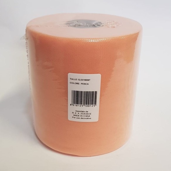 Bobina 12,5 cm 100 mt rotolo tulle decorazioni bomboniere colore PESCA art CARUSOPESCA125