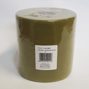 Bobina 12,5 cm 100 mt rotolo tulle decorazioni bomboniere colore VERDE MUSCHIO art CARUSOVERMUSCHIO125.27