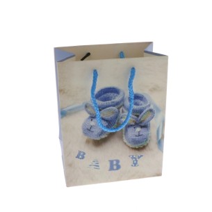 Busta Shoppers per bomboniera con disegno Baby Scarpine Celeste  14 x 8 x h 18 cm conf 6 pz art SC470