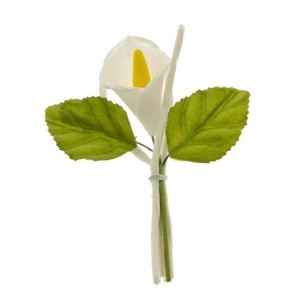 decorazione bomboniera Fiore calla bianca con foglia e pistillo giallo h 10 cm confezione 12 pz art B0711