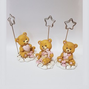 Bomboniere decorazione orsetto baby rosa porta foto resina h 10 cm set 3 pz art 04567