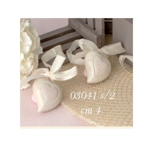 Bomboniera decorazione Cuore da appendere in ceramica Avorio Rosa Wedding 4 cm set 12 pz art 03041