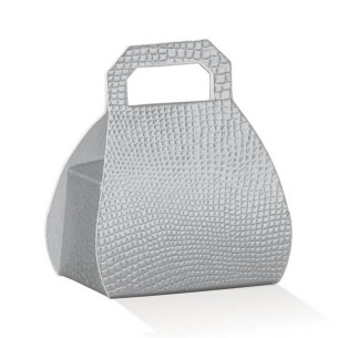 Scatola bomboniera tipo Borsa SKIN ARGENTO h 8 cm confezione 200 pz art 38760