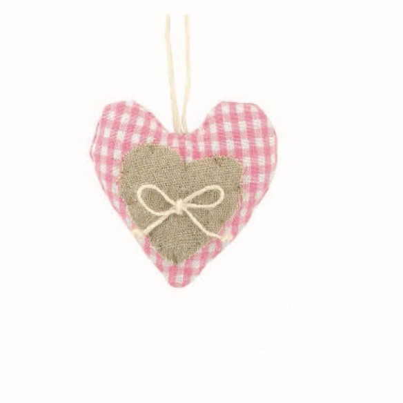 Bomboniera Decorazione Cuore in tessuto a quadri rosa ecru da appendere set 12 pz art 71001