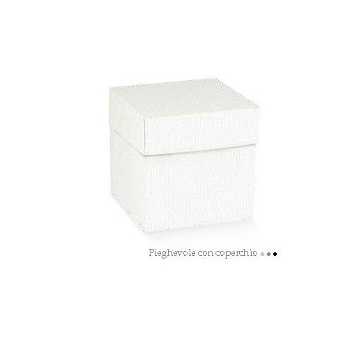 Scatola bomboniera tipo Lino Bianco pieghevole con coperchio  7 x 7 x h 7 cm 20 pz art 71552
