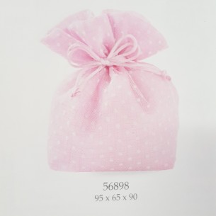 Bomboniera Sacchetto confetti organza Rosa pois Battesimo Nascita 9,5 x 6,5 x h 9 cm confezione 16 pz art 28854