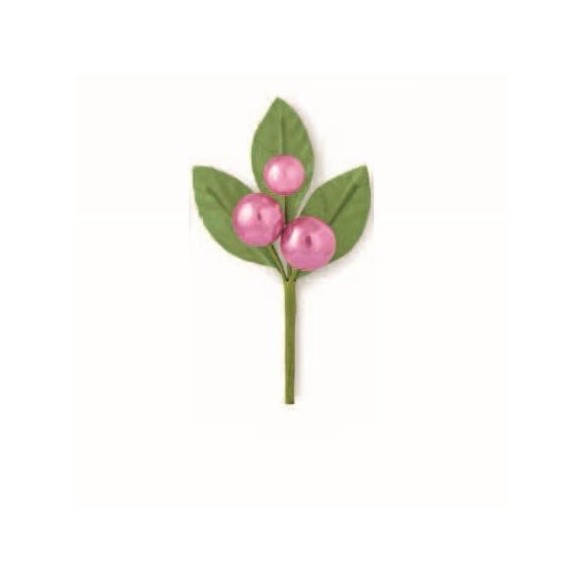 Decorazione bomboniera Pick 3 Perle Rosa antico foglie idea h 9 cm set 24 pz art 57526