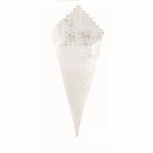 Bomboniera decorazione Cono in tessuto bianco fiori  D 7 x h 20 cm confezione 12 pz  art 71754