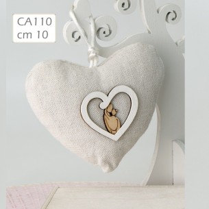 Bomboniera Decorazione sacchetto CUORE con inserto coppia innamorati Legno h 10 cm Set 6 pz Art CA110
