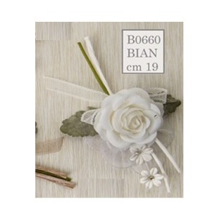 Decorazione Bomboniera Fiore Bianco inserto 19 cm set 6 pz art B0660Bianco