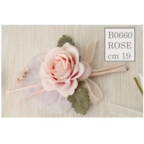 Decorazione Bomboniera Fiore ROSA 19 cm Battesimo Nascita set 6 pz art B0660ROSE