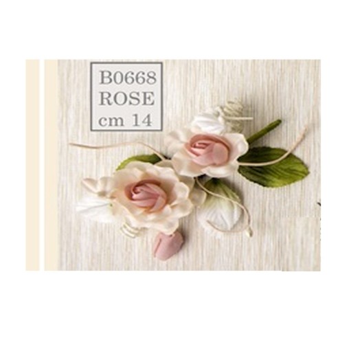Decorazione Bomboniera Fiore ROSA 14 cm Battesimo Nascita set 6 pz art B0668ROSE