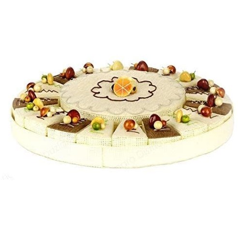Decorazione Torta porta confetti in tessuto rigido con inserti frutta D 34 cm art SC274