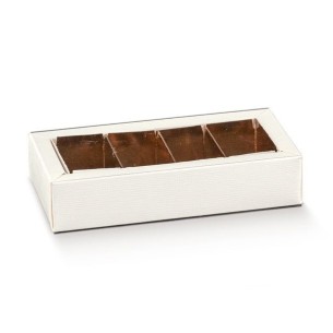 Scatola porta Cioccolatini artigianali per Pasticceria Colore Seta Bianca mis. 12 x 5 x h 3 cm Confezione 50 pz Art 12993