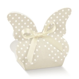 Scatola bomboniere borsa farfalla pois tortora 6 x 4 x h 9 cm  n 10 pz art 16675
