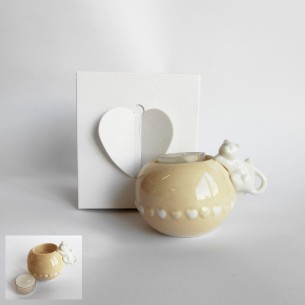 Bomboniera Porta Candela in ceramica con inserto Gattino h 10 cm wedding art 02041