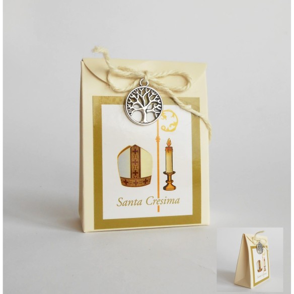 Bomboniera Sacchetto Avorio porta confetti inserto Cresima 8,5 cm  Set 12 pz art SC367